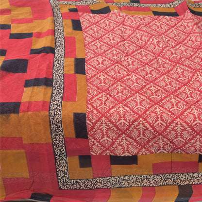 Sanskriti Vintage Sarees From India Red Pure Cotton Print Sari 5yd Craft Fabric