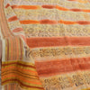 Sanskriti Vintage Sarees Cream/Orange Pure Cotton Printed Sari 5yd Craft Fabric