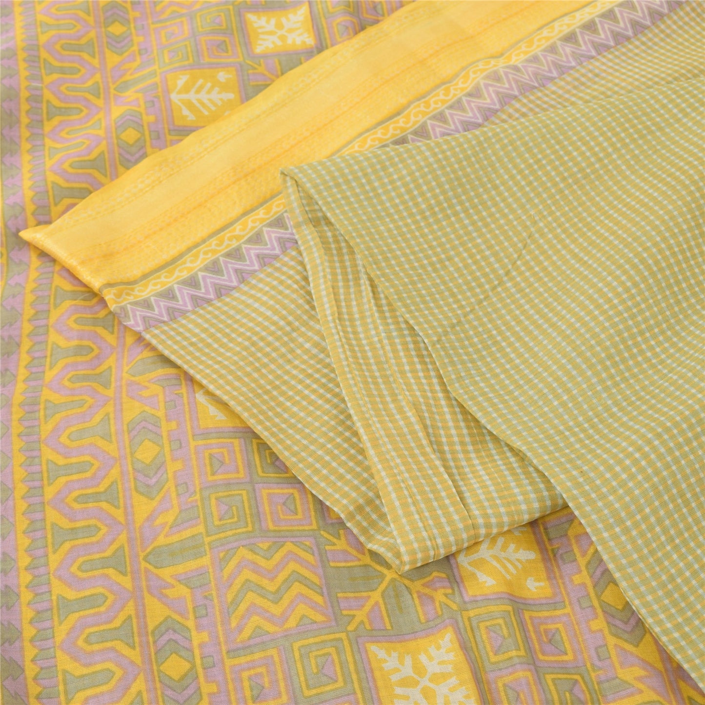 Sanskriti Vintage Sarees Indian Green Pure Cotton Printed Sari 5yd Craft Fabric