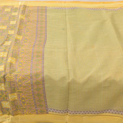 Sanskriti Vintage Sarees Indian Green Pure Cotton Printed Sari 5yd Craft Fabric