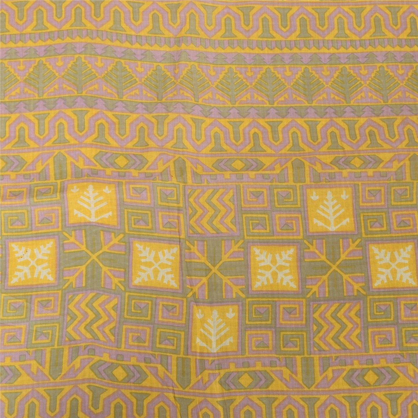 Sanskriti Vintage Sarees Indian Green Pure Cotton Printed Sari 5yd Craft Fabric