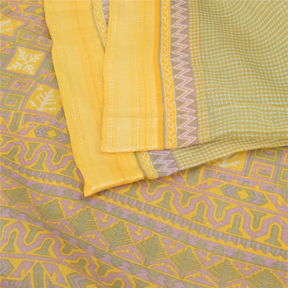 Sanskriti Vintage Sarees Indian Green Pure Cotton Printed Sari 5yd Craft Fabric