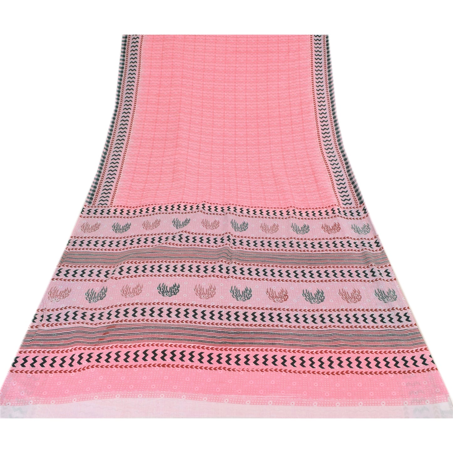 Sanskriti Vintage Sarees From India Pink Pure Cotton Print Sari 5yd Craft Fabric