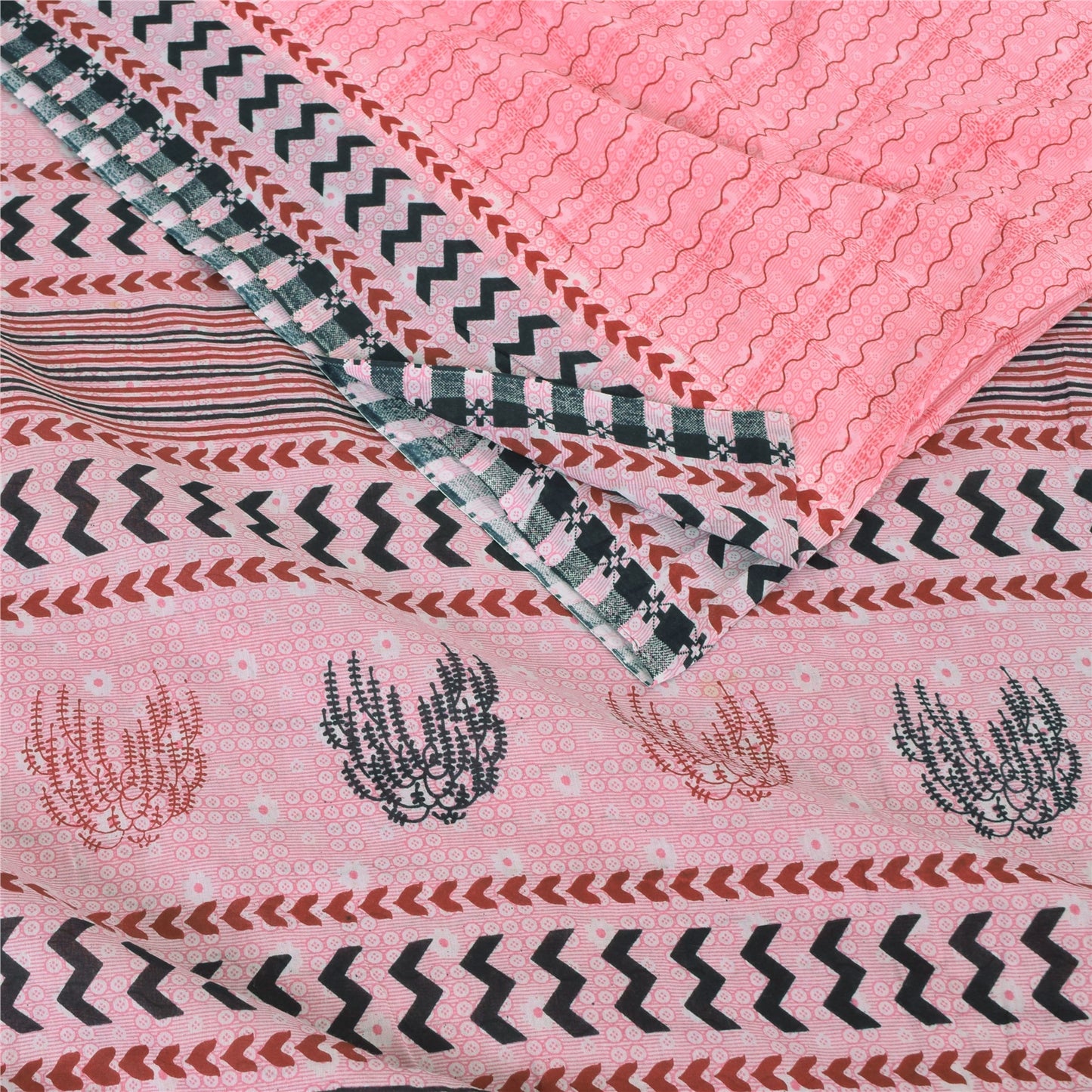 Sanskriti Vintage Sarees From India Pink Pure Cotton Print Sari 5yd Craft Fabric