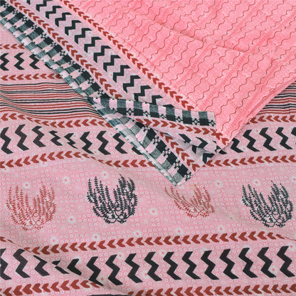 Sanskriti Vintage Sarees From India Pink Pure Cotton Print Sari 5yd Craft Fabric