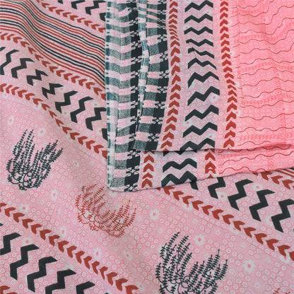 Sanskriti Vintage Sarees From India Pink Pure Cotton Print Sari 5yd Craft Fabric