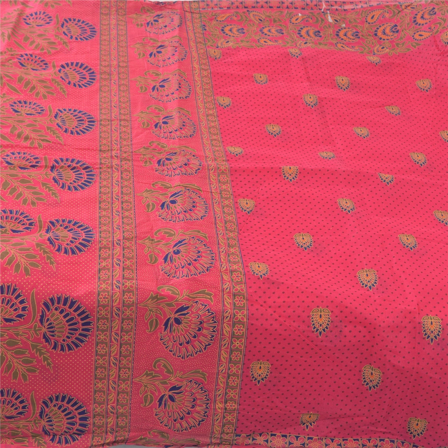 Sanskriti Vintage Sarees Pink 100% Pure Cotton Printed Sari 5yd Craft Fabric