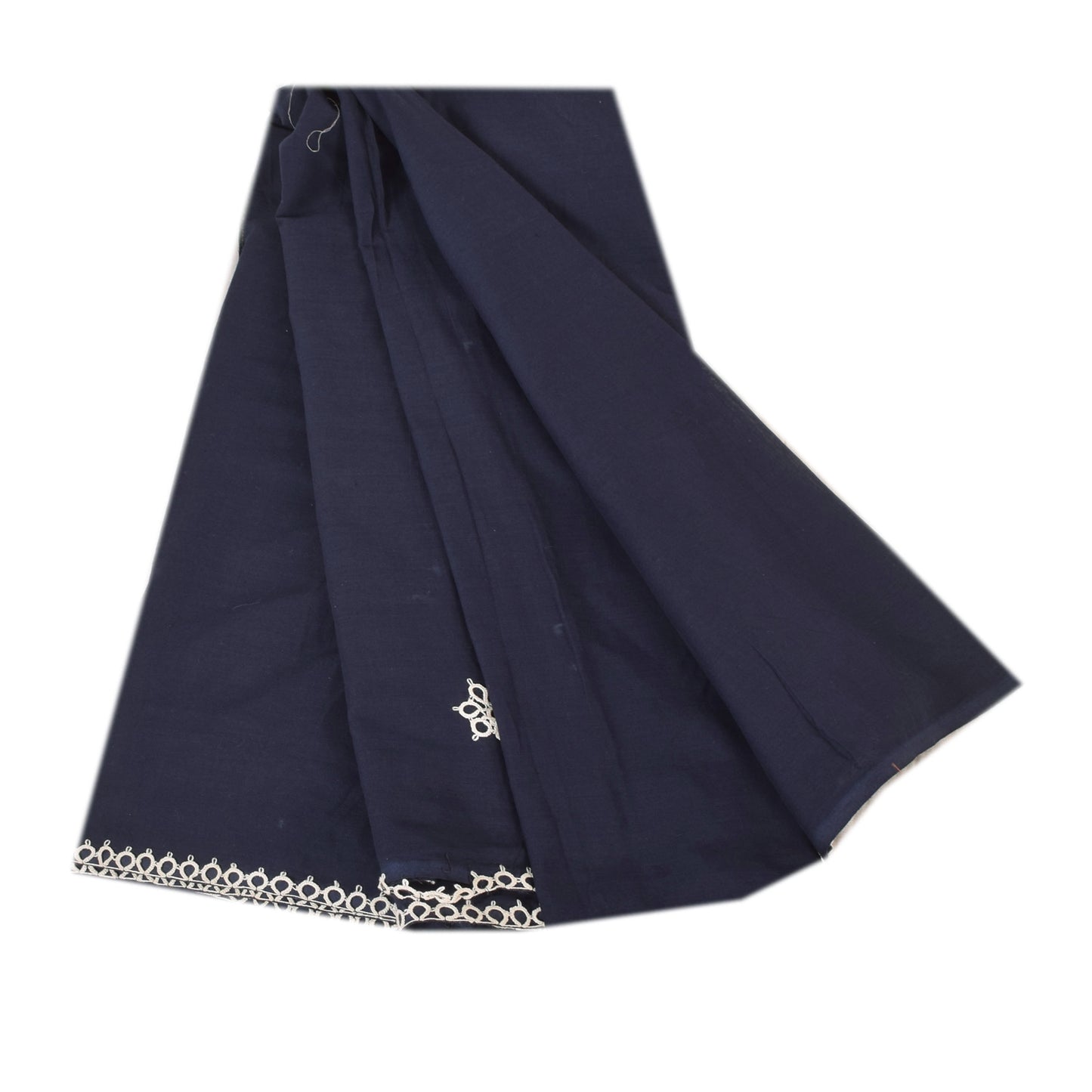 Sanskriti Vintage Sarees Navy Blue Lace Work Pure Cotton Sari 5yd Craft Fabric