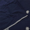 Sanskriti Vintage Sarees Navy Blue Lace Work Pure Cotton Sari 5yd Craft Fabric