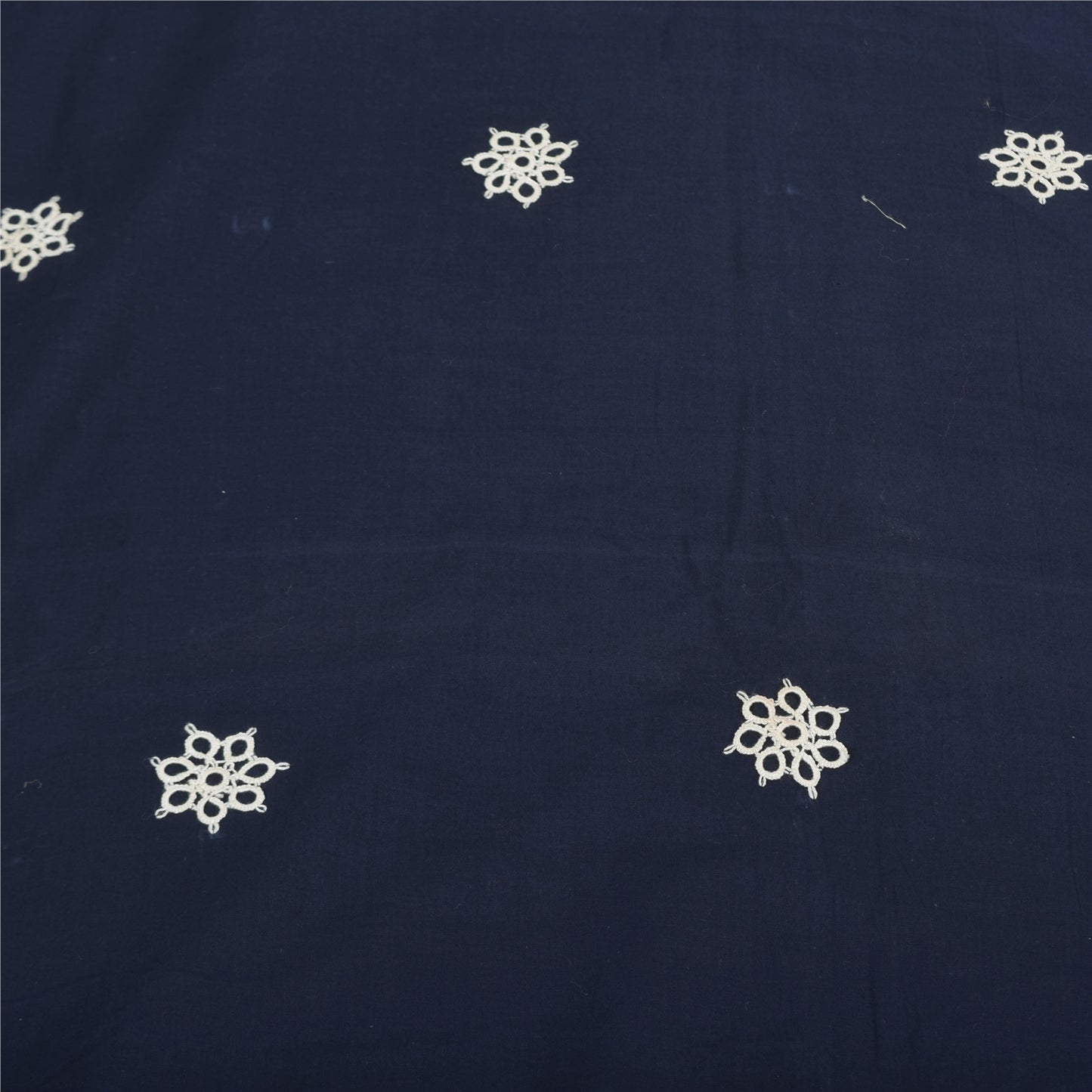 Sanskriti Vintage Sarees Navy Blue Lace Work Pure Cotton Sari 5yd Craft Fabric