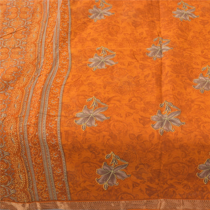 Sanskriti Vintage Sarees Indian Orange Pure Cotton Printed Sari 5yd Craft Fabric