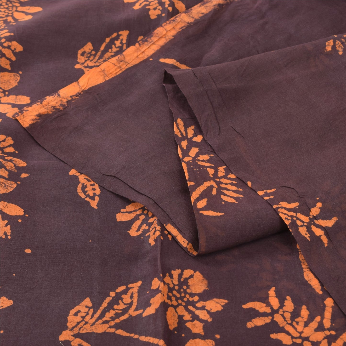 Sanskriti Vintage Sarees Purple Batik Work 100%Pure Cotton Sari 5yd Craft Fabric