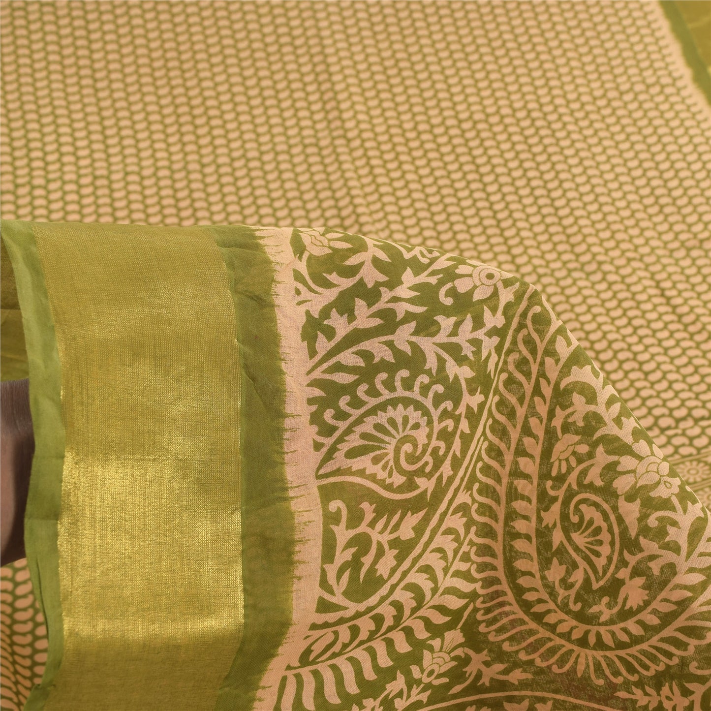 Sanskriti Vintage Sarees Indian Green Pure Cotton Printed Sari 5yd Craft Fabric