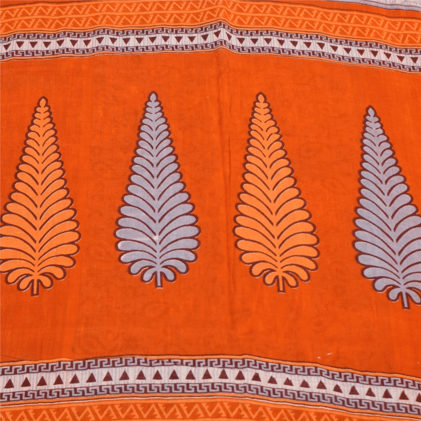 Sanskriti Vintage Sarees Orange 100% Pure Cotton Printed Sari 5+yd Craft Fabric