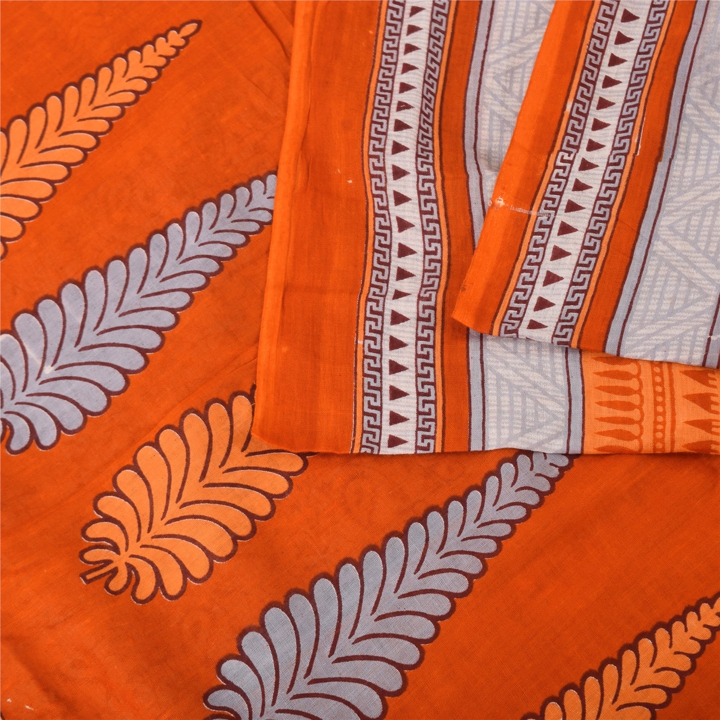 Sanskriti Vintage Sarees Orange 100% Pure Cotton Printed Sari 5+yd Craft Fabric