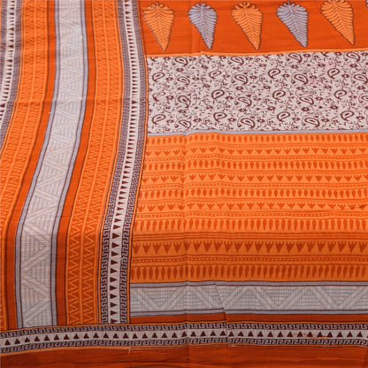 Sanskriti Vintage Sarees Orange 100% Pure Cotton Printed Sari 5+yd Craft Fabric