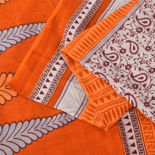 Sanskriti Vintage Sarees Orange 100% Pure Cotton Printed Sari 5+yd Craft Fabric