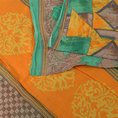 Sanskriti Vintage Sarees Green 100% Pure Cotton Printed Sari 5+yd Craft Fabric