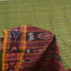 Sanskriti Vintage Sarees Green Pure Cotton Ikat Hand Woven Sari 5+yd Fabric