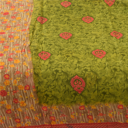 Sanskriti Vintage Sarees Green 100% Pure Cotton Printed Sari 5+yd Craft Fabric