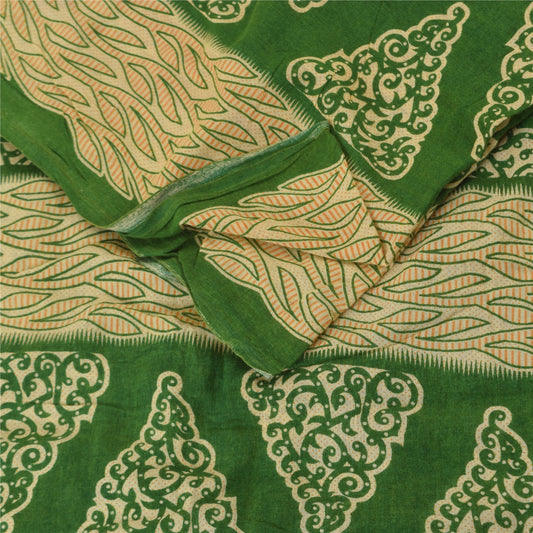 Sanskriti Vintage Sarees Green 100% Pure Cotton Printed Sari 5+yd Craft Fabric