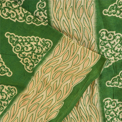 Sanskriti Vintage Sarees Green 100% Pure Cotton Printed Sari 5+yd Craft Fabric