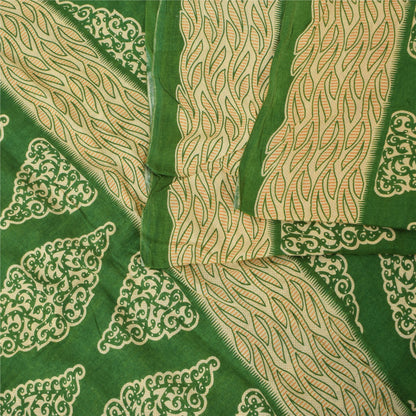 Sanskriti Vintage Sarees Green 100% Pure Cotton Printed Sari 5+yd Craft Fabric