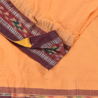 Sanskriti Vintage Sarees Peach Ikat HandWoven Pure Cotton Sari 5+yd Craft Fabric