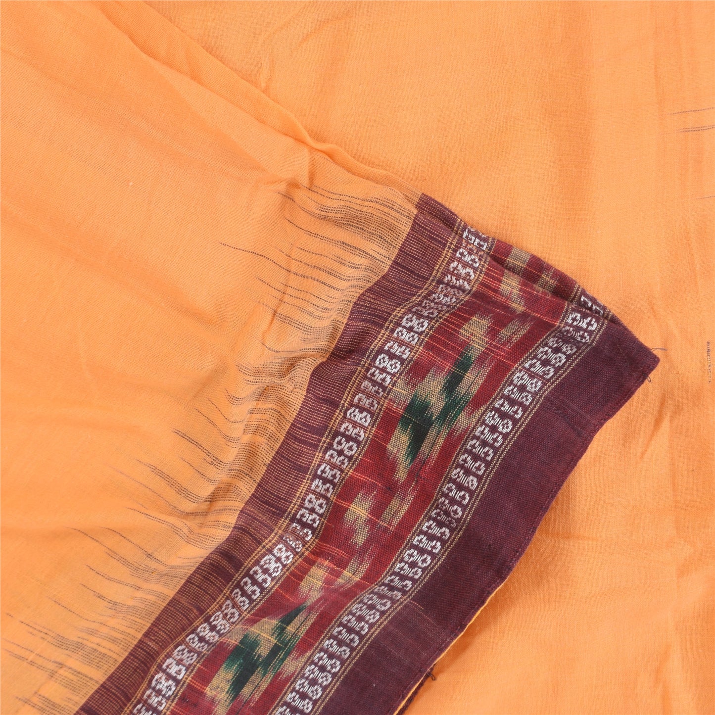 Sanskriti Vintage Sarees Peach Ikat HandWoven Pure Cotton Sari 5+yd Craft Fabric