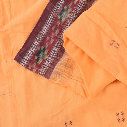 Sanskriti Vintage Sarees Peach Ikat HandWoven Pure Cotton Sari 5+yd Craft Fabric