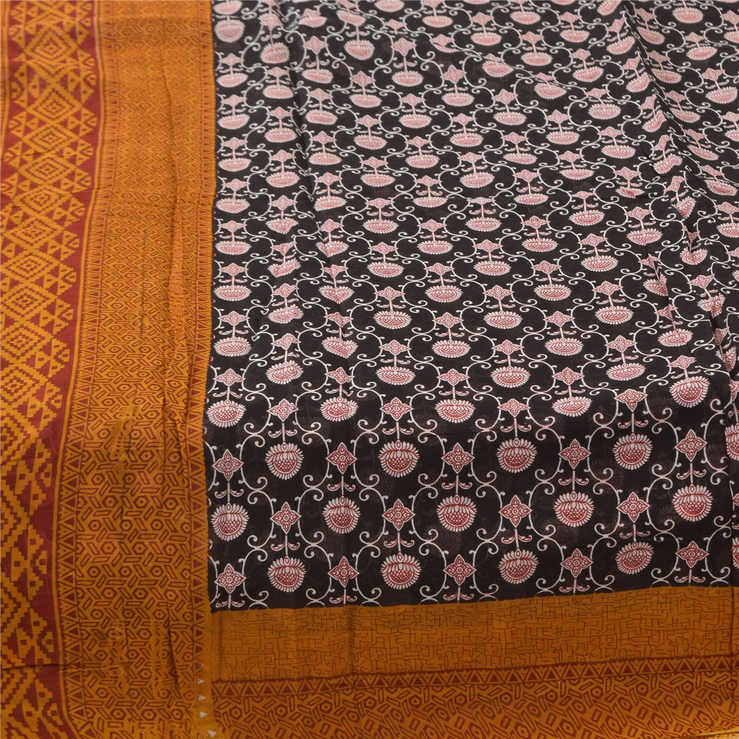 Sanskriti Vintage Sarees Black 100% Pure Cotton Printed Sari 5+yd Craft Fabric