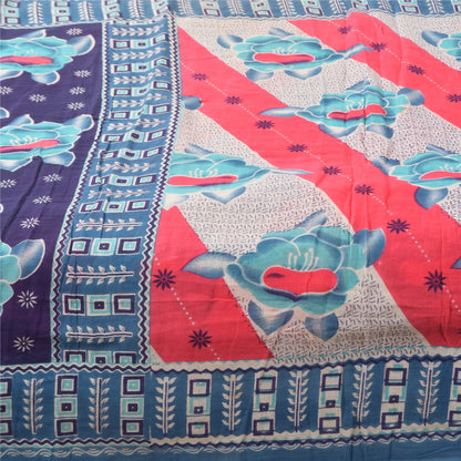 Sanskriti Vintage Sarees Blue/Red 100% Pure Cotton Printed Sari 5yd Craft Fabric