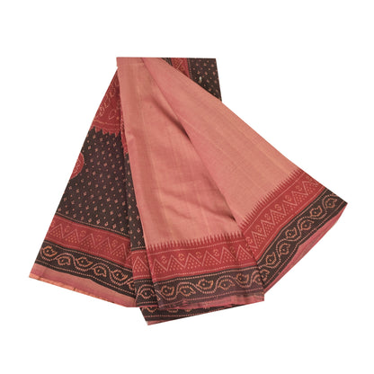 Sanskriti Vintage Sarees Indian Pink Pure Cotton Printed Sari 5+yd Craft Fabric