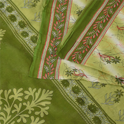 Sanskriti Vintage Sarees Indian Green Pure Cotton Printed Sari 5+yd Craft Fabric