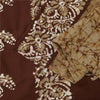 Sanskriti Vintage Sarees Cream/Brown Pure Cotton Batik Work Sari 5+yd Fabric