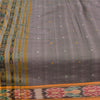 Sanskriti Vintage Sarees Gray Ikat HandWoven Odisha Pure Cotton Sari 5+yd Fabric