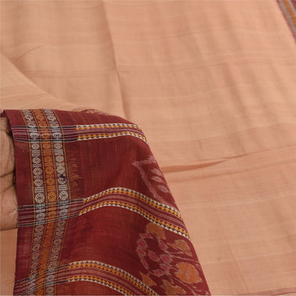 Sanskriti Vintage Sarees PeachIkat Handwoven Odisha Pure Cotton Sari 5+yd Fabric