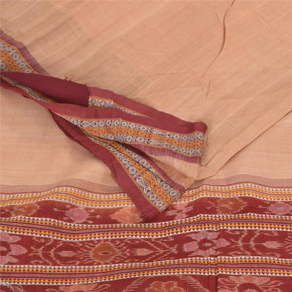 Sanskriti Vintage Sarees PeachIkat Handwoven Odisha Pure Cotton Sari 5+yd Fabric