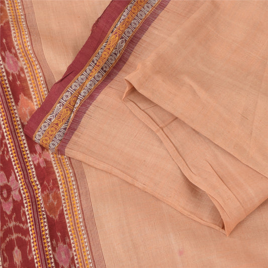 Sanskriti Vintage Sarees PeachIkat Handwoven Odisha Pure Cotton Sari 5+yd Fabric