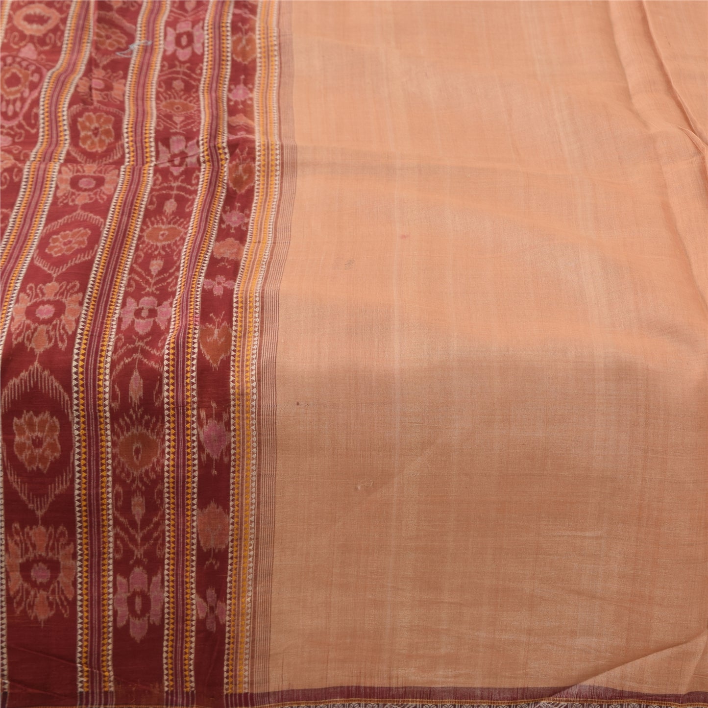 Sanskriti Vintage Sarees PeachIkat Handwoven Odisha Pure Cotton Sari 5+yd Fabric