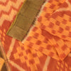 Sanskriti Vintage Sarees Peach/Red Ikat Handwoven Pure Cotton Sari 6+yd Fabric