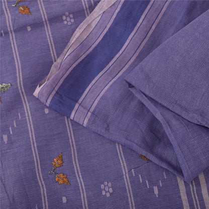 Sanskriti Vintage Sarees Tant Hand Woven/Embroidery Pure Cotton Sari 5+yd Fabric