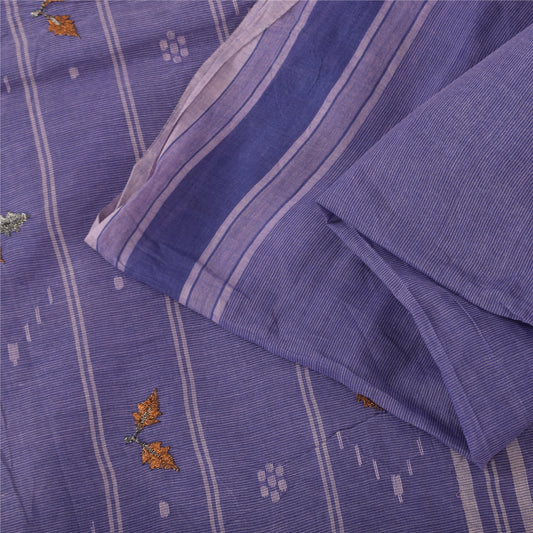 Sanskriti Vintage Sarees Tant Hand Woven/Embroidery Pure Cotton Sari 5+yd Fabric