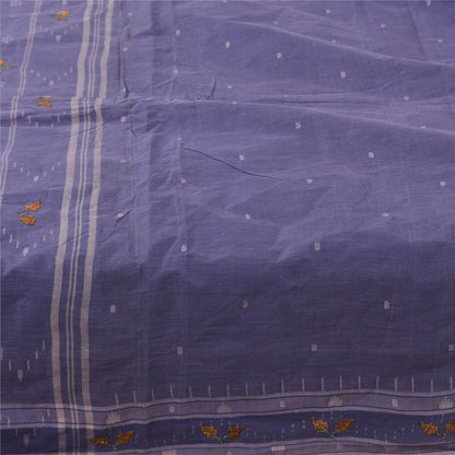 Sanskriti Vintage Sarees Tant Hand Woven/Embroidery Pure Cotton Sari 5+yd Fabric