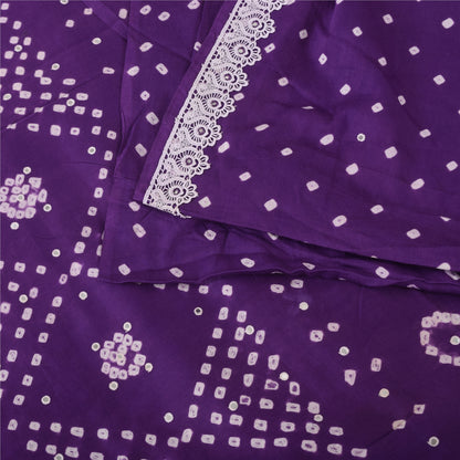 Sanskriti Vintage Sarees Purple Bandhani Printed Pure Cotton Sari 5+yd Fabric