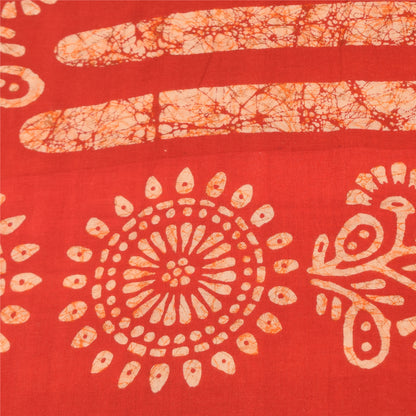 Sanskriti Vintage Sarees Red Batik Work 100% Pure Cotton Sari 5+yd Craft Fabric