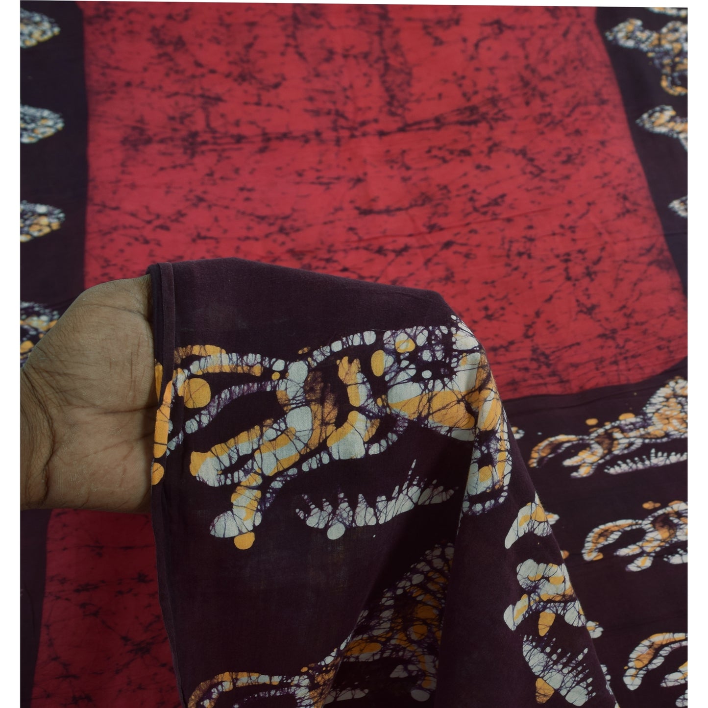 Sanskriti Vintage Sarees Red/Brown Batik Work Pure Cotton Sari 5+yd Craft Fabric