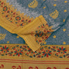 Sanskriti Vintage Sarees Blue/Mustard Pure Cotton Printed Sari 5+yd Craft Fabric