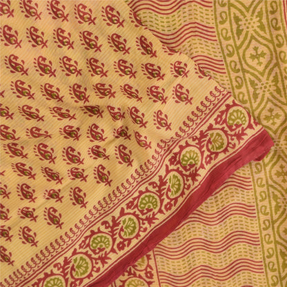 Sanskriti Vintage Sarees Peach Pure Cotton Hand Block Printed Sari 5+yd Fabric