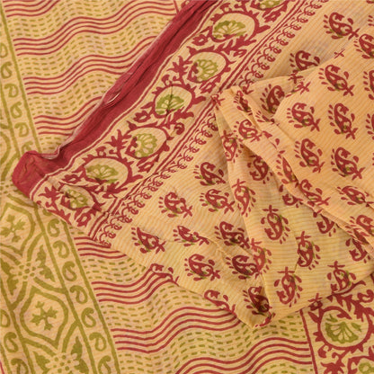 Sanskriti Vintage Sarees Peach Pure Cotton Hand Block Printed Sari 5+yd Fabric